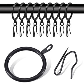 WANXIANG Metal Curtain Rings with Pins,1-1/4 inch Inner Diameter,Fits Up to 1 Inch Rod, Black (Black, 1-1/4 inch)