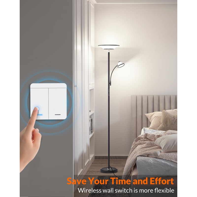 LEPOWER-TEC Bright Floor Lamp, Standing Lamp with Remote & Wall