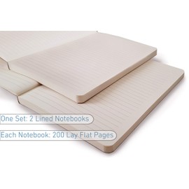 Set of 2 Lined Bound Notebooks A5 – Each 200 Lay Flat Pages – 5x8 Hardcover Journal Refills – Fountain Pen Friendly 100 gsm Paper – 100% Recycled Notebook by Le Vent