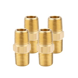 Quirkmyn 4PCS Hex Brass Nipple 1/4"NPT Male X 1/4" NPT Male Pipe Fitting 1/4 inch Brass Pipe Nipples Male Pipe Adapter Fittings Heavy Equal Brass Nipples Connectors