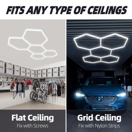 GooComfy Hexagon LED Garage Light Fixture, 120W 13200LM 25 Pack Honeycomb Ceiling Light for Garage, Basement, Gaming Room, Warehouse