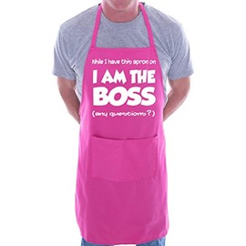 I Am The Boss Fathers Day Funny BBQ Cooking Novelty Apron Pink