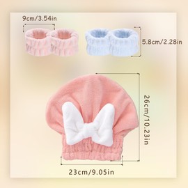 4 Piece Microfibre Hair Turban Set, Super Absorbent Hair Drying Towel, Coral Velvet Hair Towel and 2 Pairs Wrist Wash Bands, Portable Turban Towel for Girls and Women