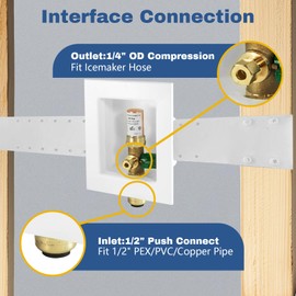 1-PACK GUOFIS Icemaker Outlet Box with 1/2" Push-fit Inlet Connect, Ice Maker Box with Pre-installed 1/4-Turn Ball Valve(Copper Hammer Arrestor)