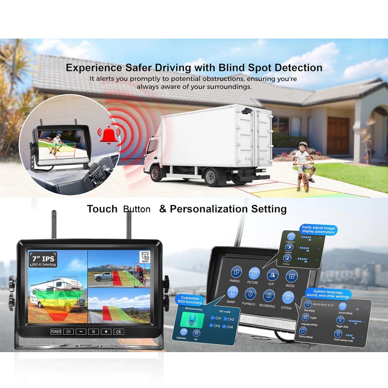 iPoster 7" Reversing Camera Monitor Kit Wireless DVR BSD for