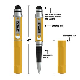 DEWALT Heavy Duty 3-in-1 Mini Stylus Pocket Pen, Tablet Pens for iPad, EDC Touch Screen Pens, Ballpoint w/Touchscreen Tip, Keypad Tip, Compatible iPhone Stylus Pen, Extra Ink Cartridge, Gifts for Dad