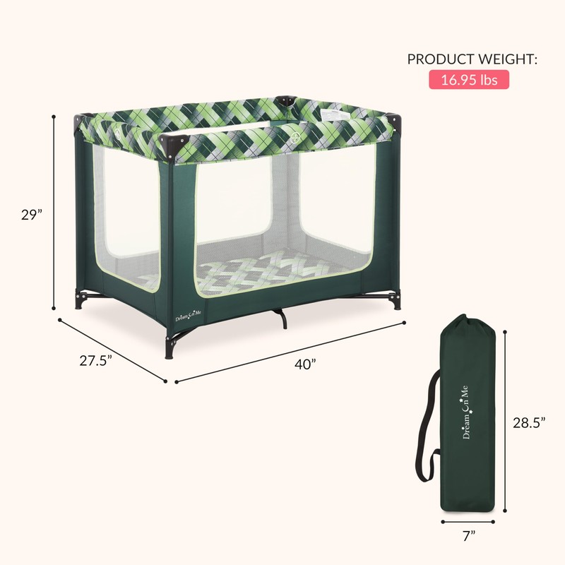Dream On Me Zoom Portable Playard in Green, Lightweight, Packable