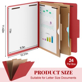Skyygemm 24 Pcs Pressboard Classification Folders with 2 Pocket Dividers,2 Inch Expansions Heavy Duty 2 Prongs Fastener Employee File Folder for Standard Medical File,Document,Office Report (Red)