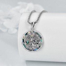 YFN Saint Michael Necklace Sterling Silver Religious Protector Pendant St Michael Archangel Jewellery Abalone Shell Gifts for Women Men