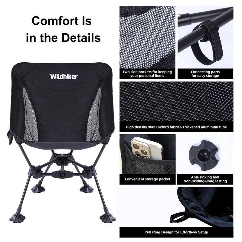 Wildhiker Ultralight Backpacking Chair – Compact Camping Chairs for Adults