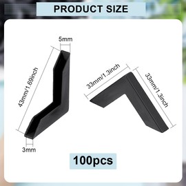BENECREAT Pack of 100 corner protectors, L-shaped corner bumpers, black plastic corner protectors, covers, edge protection for picture frames, mirrors, ceramics, glass, transport protection