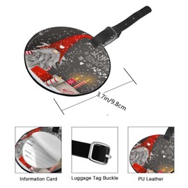 TKS MITLAN 1 Pack Christmas Dwarf PU Leather Travel Cruise Luggage Tag Candles and Gift Boxes Baggage Bag Backpack Instrument with Privacy Flap Name ID Label for Women Men Girls Suitcase(Round)