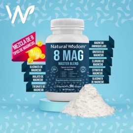 8 Magnesios Citrato de magnesio, Treonato de magnesio, Gluconato de magnesio, Glicinato de magnesio, Malato de magnesio, Cloruro de Magnesio, Orotato de Magnesio y Magnesio aminoquelado 180 cápsulas