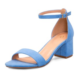 mysoft - Sandalias de tacón bajo para mujer, con puntera abierta, tacón abierto, correa al tobillo, sandalias de boda, Azul, 24.5 cm