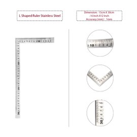 Cheerock L Shaped Ruler 6" x 12" Metal 90 Degree Square Ruler Right Angle Ruler for Carpenter Engineer - 300 x 150mm