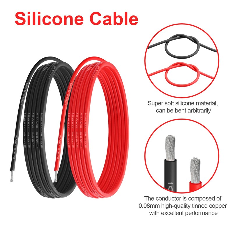 10 AWG Gauge Silicone Wire Electrical Cable（25ft red &25ft Black）