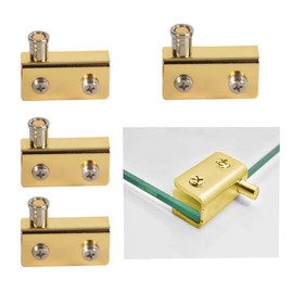 TEYOUQU 4 Pcs Gold Glass Door Hinges Offset Hinges for Swinging Glass Door for 3-8mm Cabinet Glass Doors Pivot Hinge Free-Swinging Glass