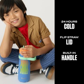 S'well Stainless Steel Kids Traveler with Flip Straw Lid, 16oz, Blue Chill, Triple Layered Vacuum Insulated Containers Keeps Drinks Cold for 24 Hours, BPA Free, Easy Carrying On the Go