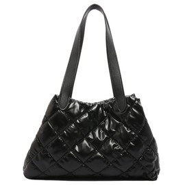 Gorcre Women's Quilted Mini Tote Bag, Glossy, Quilted Tote Bag, Shoulder Bag, Lightweight, Work or School Commute, Casual, Black
