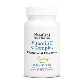 NatuGena Vitamin E 8-Komplex, 4 Tocotrienole, 4 Tocopherole, 8 Vitamin E-Verbinungnen, Nutrabiol T70, EVNol SupraBio, 60 Kapseln (60 Tage Packung)