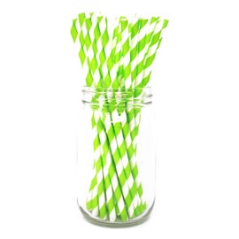 Picture Perfect Party Premium Paper Straws [Pack of 25 Drinking Straws] (Lime Green Stripes)