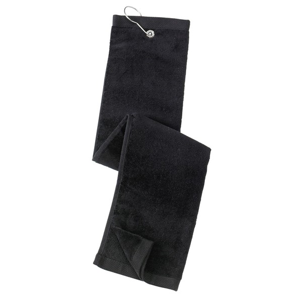 Port Authority Bath Grommeted Tri Fold Golf Towel OSFA Black