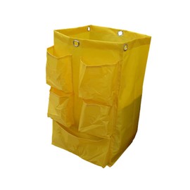 Replacement Janitorial Cart Bag, 5 Pocket Janitorial Cleaning Cart Storage Pounches Garbage Bag for Hotel, Office, Hospital and Mall (Yellow)