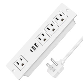 White Thin Flat Plug Type-C Recessed Power Socket, 20W PD Fast Charging USB-C 2 QC3.0 3A USB-A Power Strip, Plug in 4 Outlets & 2 USB-A Ports & 1 USB-C Port