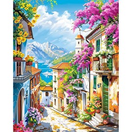 Perycomly Paint by Number Kit for Adults Beginners, Town Landscape Adult Paint by Number Kit on Canvas, DIY Painting by Number Set Include Acrylic Paint & Brushes, Home Decor Gift - 16x20 Inch