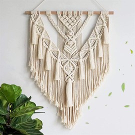 BMIDRUT Hanging Macrame Tapestry Woven Boho Wall Art Handmade Macrame Tapestry Home Wall Decor Wall Pediment 18x30 Inch (Beige)