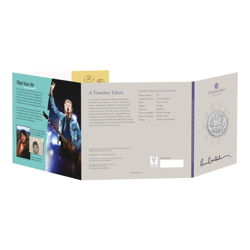 CrawleyCoins 2024 Paul McCartney UK £5 Brilliant Uncirculated Coin in