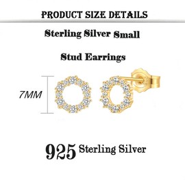 Deyanse Silver Stud Earrings for Women, 925 Sterling Silver Stud Earrings with Cubic Zirconia, 7mm Wreath Small Sleeper & Cartilage Gold Plated Studs Earrings Gifts for Birthday with Gift Box