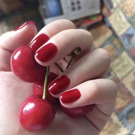 TseenYi Artificial Nails Cherry Red Solid Color Square Full Cover Fake Nails for Women and Girls (Pack of 24)
