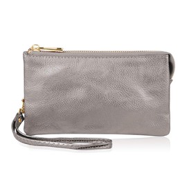 RIAH FASHION Convertible Faux Leather Wallet Purse Clutch - Mini Handbag Detachable Chain Crossbody Strap Phone Holder (Silver)