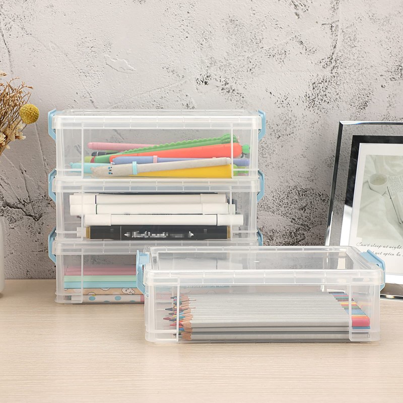 BTSKY Set of 4 Large Capacity Stackable Clear Pencil Case