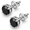JiaYang Black Diamond Stud Earrings with Screw Back Sterling Silver