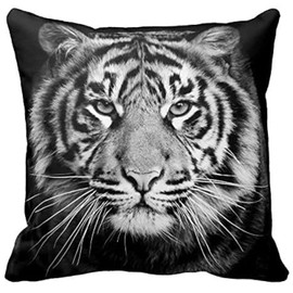Black and White Tiger Photo Zippered Pillow Case Home Decorative Cushion Covers Square 18x18 Inch (Two Sides)