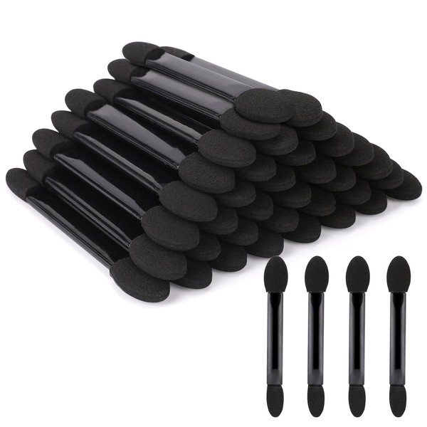 AKOAK 20 Pieces Sponge Eyeshadow Brush - Black Double Headed Eyeshadow Applicator, Disposable Makeup Brush, Suitable for Professional or Home Use