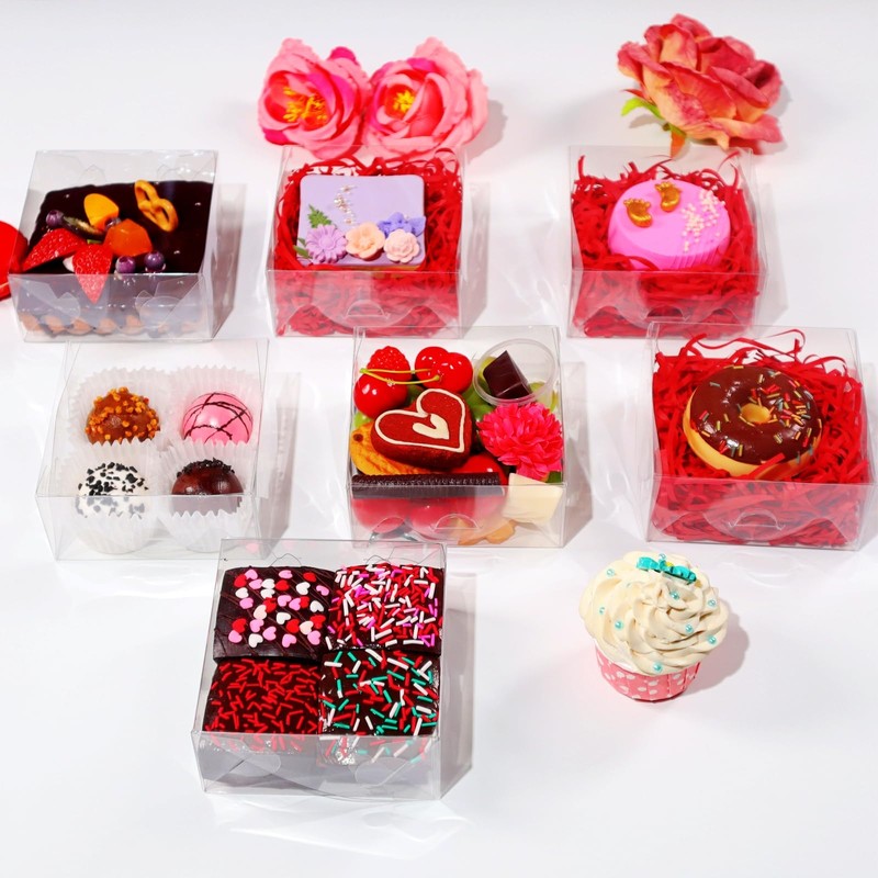 SLShePack 50Pack 5x5x2Inches Clear Bakery Boxes Chocolate Covered Strawberries Boxes