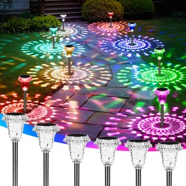 Solar Lights Outdoor Pathway Waterproof, Acrylic Solar Powered Landscape Path Lights, Multicolor Decorative Garden Lights for Walkway Driveway Yard Lawn, 10 Modes (3 White&7 Diverse Colors), 6 Pack