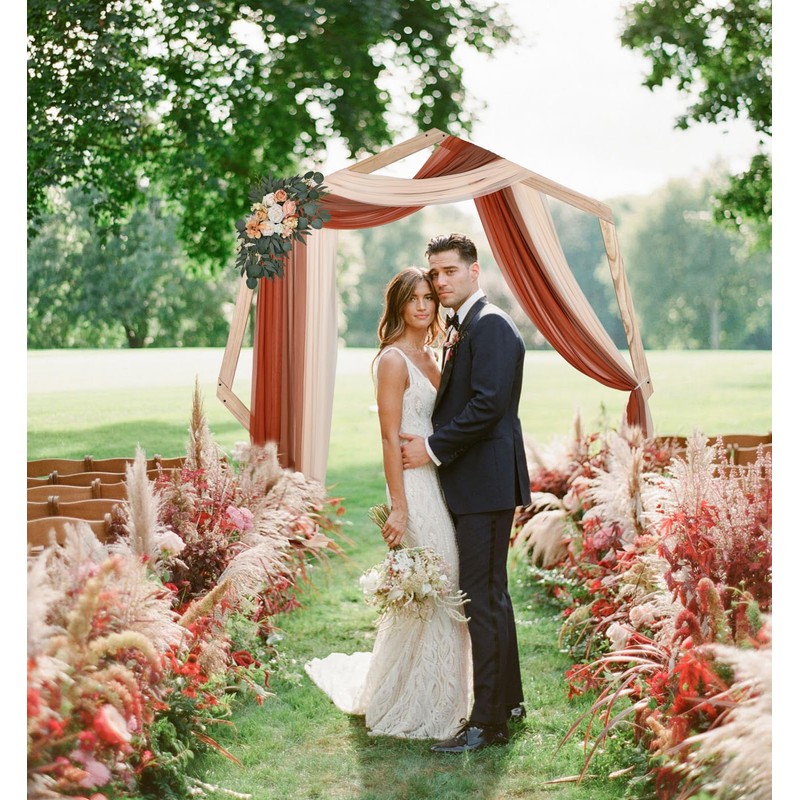 DearHouse 3 Panel Wedding Arch Draping Fabric, 29.5" x18Ft Pearl