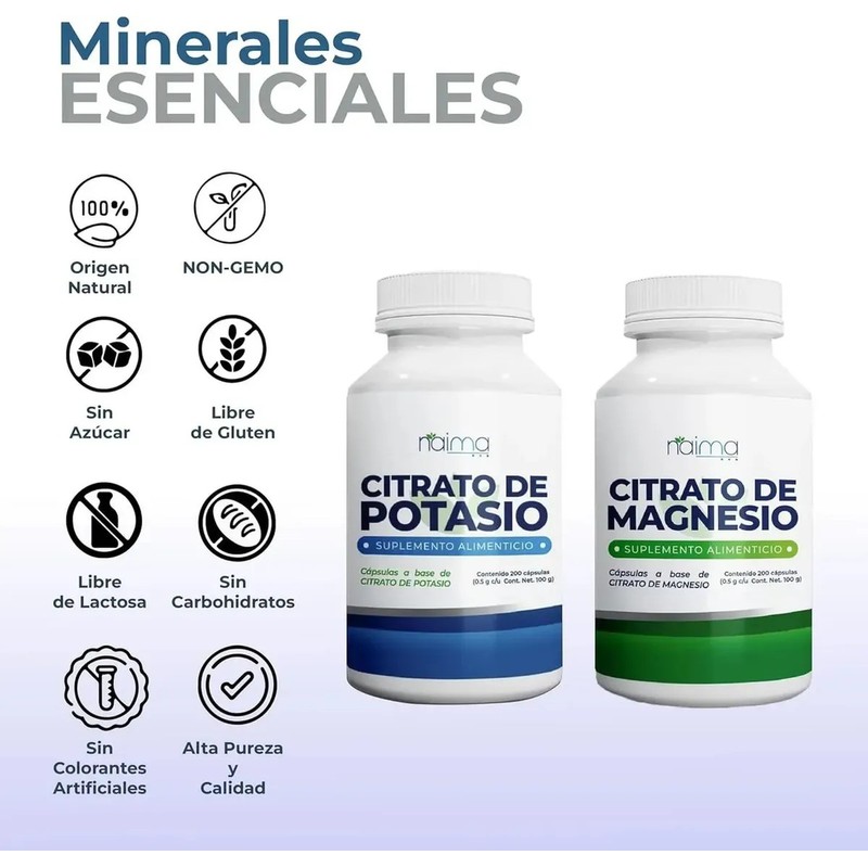 Citrato Magnesio Potasio Naima Kit 2 Frascos 200 Caps