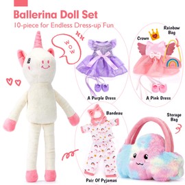 Unicorns Toys for Girls Age 4-6 Ballerina Doll Stuffed Animal Girl Toys Age 4-5 Ballet Dress up Doll 3 Set Clothes with Plush Bag 4 Year Old Girl Birthday Gifts 5 Year Old Gift Girls Valentines Gifts