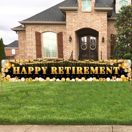TZSS Large Black Gold Retirement Party Banner 118"x20" - Indoor & Outdoor Happy Retirement Decorations, Yard Sign for Celebrating Retirements, Perfect for Men & Women