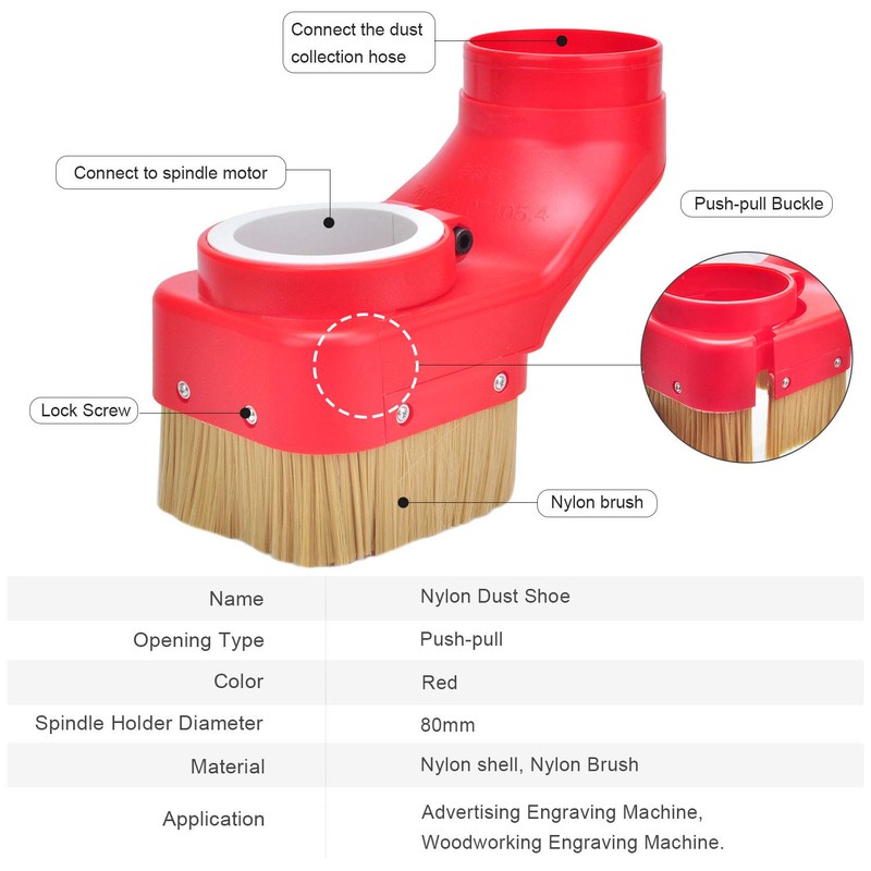 Daedalus NL330 CNC Dust Shoe, 80mm, Red