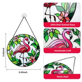 MYCRLIFE Flamingo Stained Glass Suncatcher - Hand-Painted Window Hanging Decor with Chain, Tropical Bird Light Catcher for Home, Garden, Patio for Mother's Day, Housewarming, Birthday