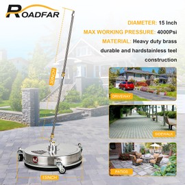 ROADFAR 15 Pressure Washer Surface Cleaner 4000PSI with 2 Extension Wands 3 Wheels