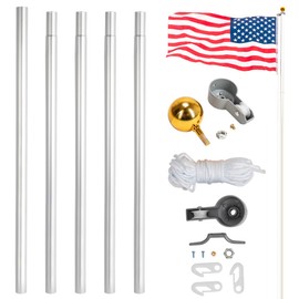 AMOPA amopacorp 20FT Sectional Aluminum Flagpole, Thick Tube Halyard Flag Pole, Kit Free 27~33mph 3'x5' USA American Flag Golden Ball Top Halyard Rope PVC Sleeve, Outdoor Residential Garden Gazebo