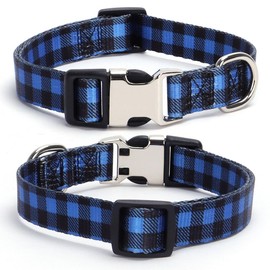 Blue Plaid Dog Collars for Medium Dogs, Pretty Pattern Dog Collar Metal Buckle Durable Soft Boy Puppy Collars for XSmall Small Medium Large Breed Pet Male Dogs, M