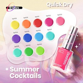 Beetles Esmalte de Uñas Neón Verano, Kit de 12 Colores | Tonos Rojo, Rosa, Naranja y Amarillo de Secado Rápido para Manicura Brillante